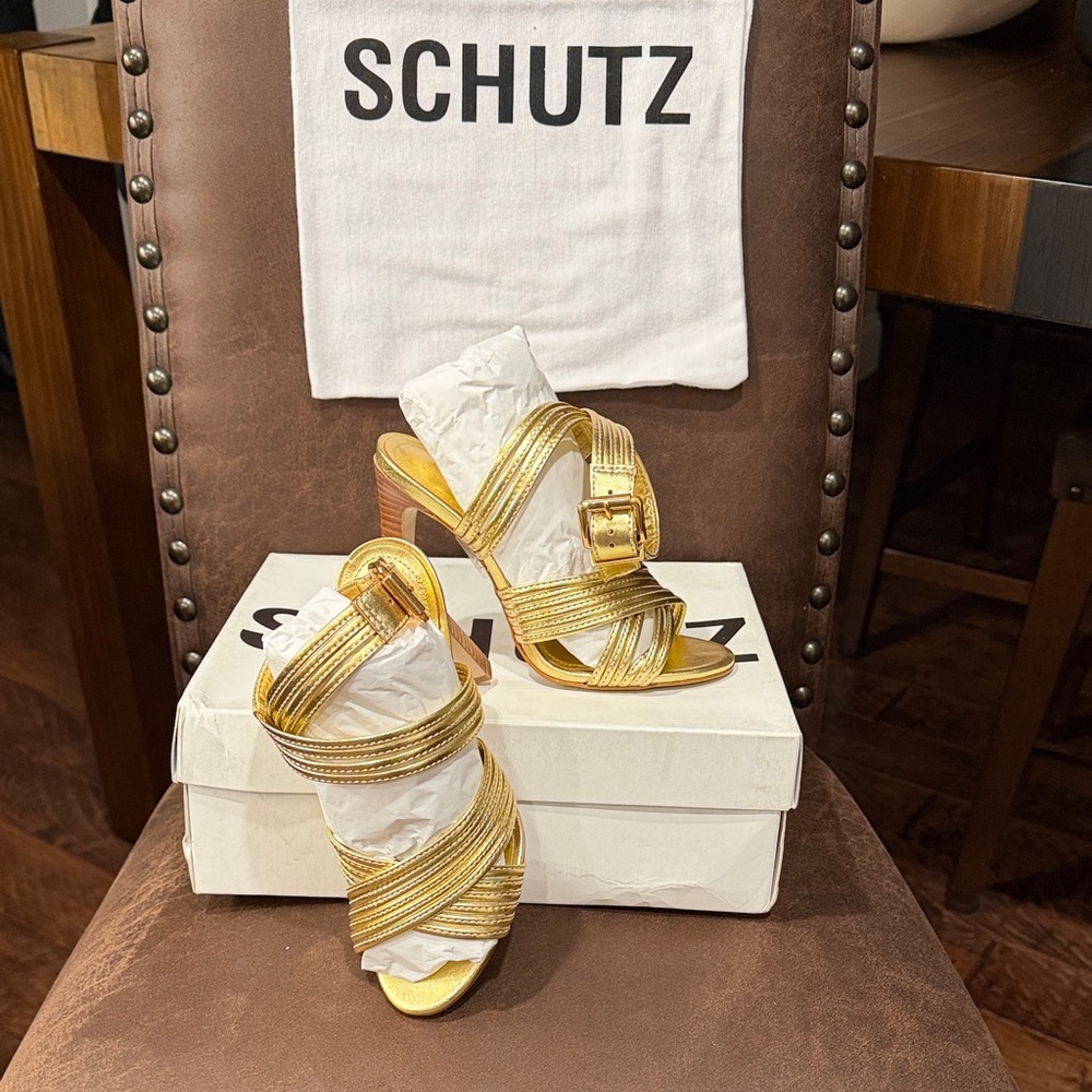 SCHUTZ Gold Strappy Heels